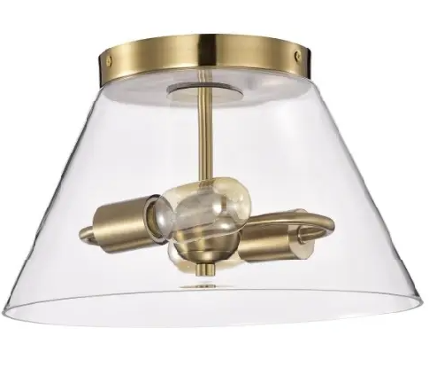 Nuvo 60-7419 Dover Flush Mount, 3-Light, Wattage 60W, Voltage 110V, Clear Glass/Vintage Brass, Small