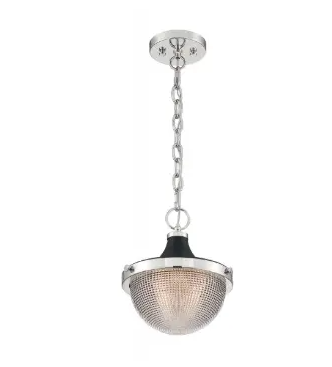 Nuvo 60-7069 Faro Series Small Pendant Light w/ Prismatic Glass, Wattage 60W, Polished Nickel & Black