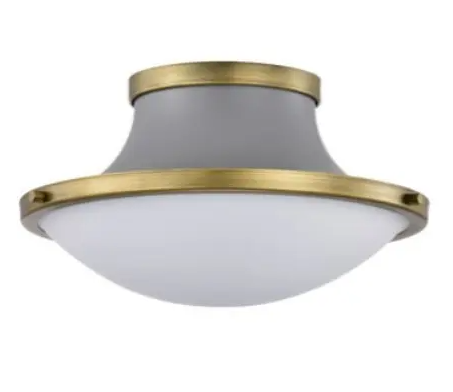 Nuvo 60-7915 14-in Lafayette Flush Mount Fixture w/o Bulb, Gray/Natural Brass