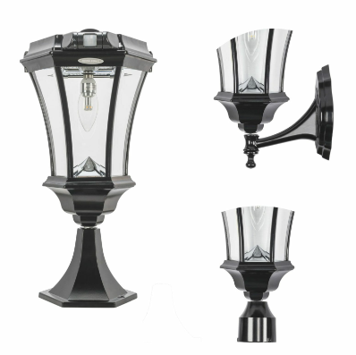 Gama Sonic 94BS50033 Victorian Bulb Solar Light w/Motion Sensor – Wall/Pier/3″ Fitter Mounts, Black Finish