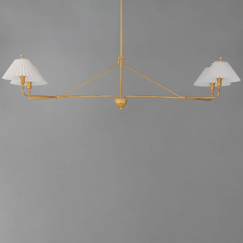 Maxim Lighting 18314SWGL Kismet 4 Light Gold Leaf Linear Pendant with Satin White Pleated Glass Shades - Side View on Grey Background