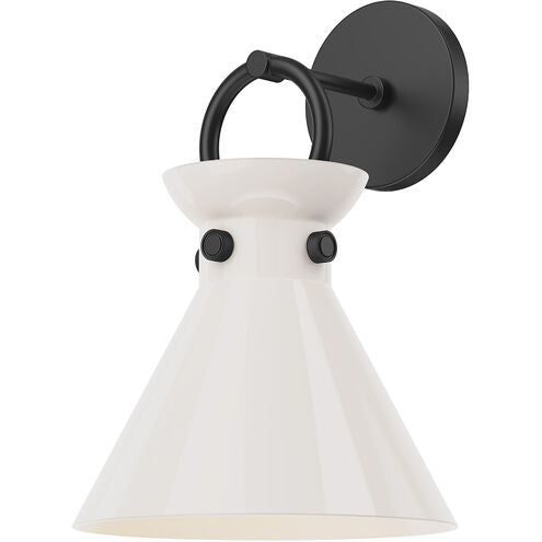 Alora Mood WV412509MBGO Emerson 1 Light 8.75 inch Matte Black Bath Vanity Light Wall Light in Glossy Opal