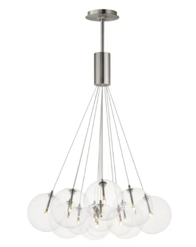 ET2 Contemporary Lighting E25089-18SN Burst 12-Light LED Pendant, Clear Glass, Color Temperature 3000K, Voltage 120V, Satin Nickel Finish