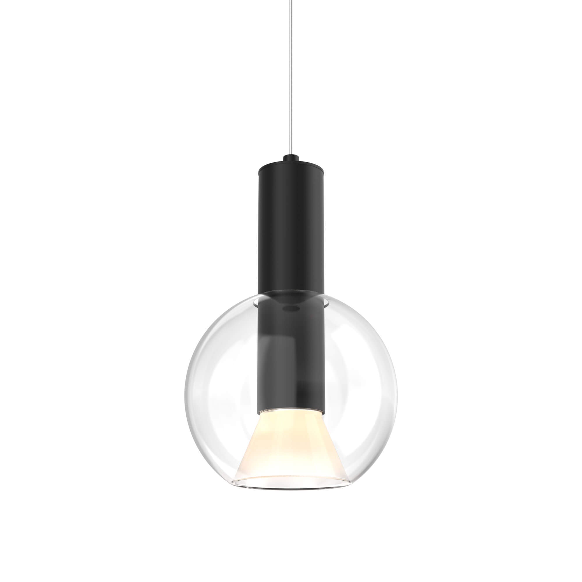 DALS Lighting IRPD-CC-BK 9in Blown Glass Pendant, Zero Gravity Canopy, Wattage 12W, Multi-Color Temperature, Black Finish