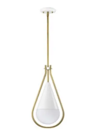 Nuvo 60-7923 10-in Admiral Pendant Fixture w/o Bulb, Voltage 120V, Matte White/Natural Brass