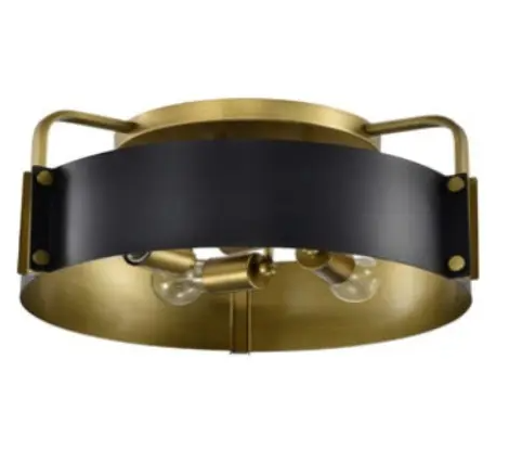 Nuvo 60-7841 Altos Semi Flush Mount Fixture w/o Bulbs, 4-Light, Voltage 120V, Matte Black/Natural Brass