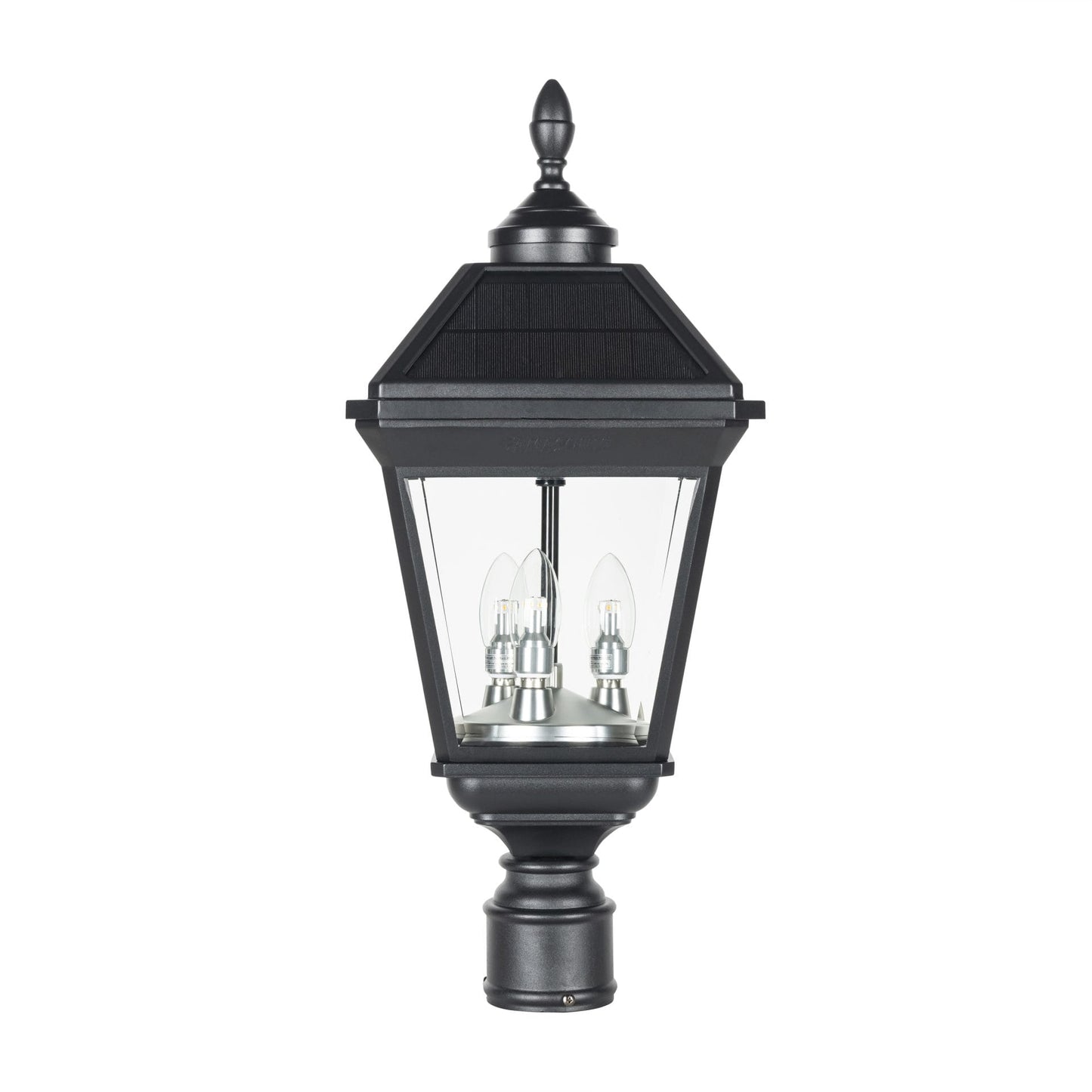 Gama Sonic 37BC50012 Imperial Trio Bulb Solar Post Light with Candelabra Design and 3″ Fitter Mount, Black Finish
