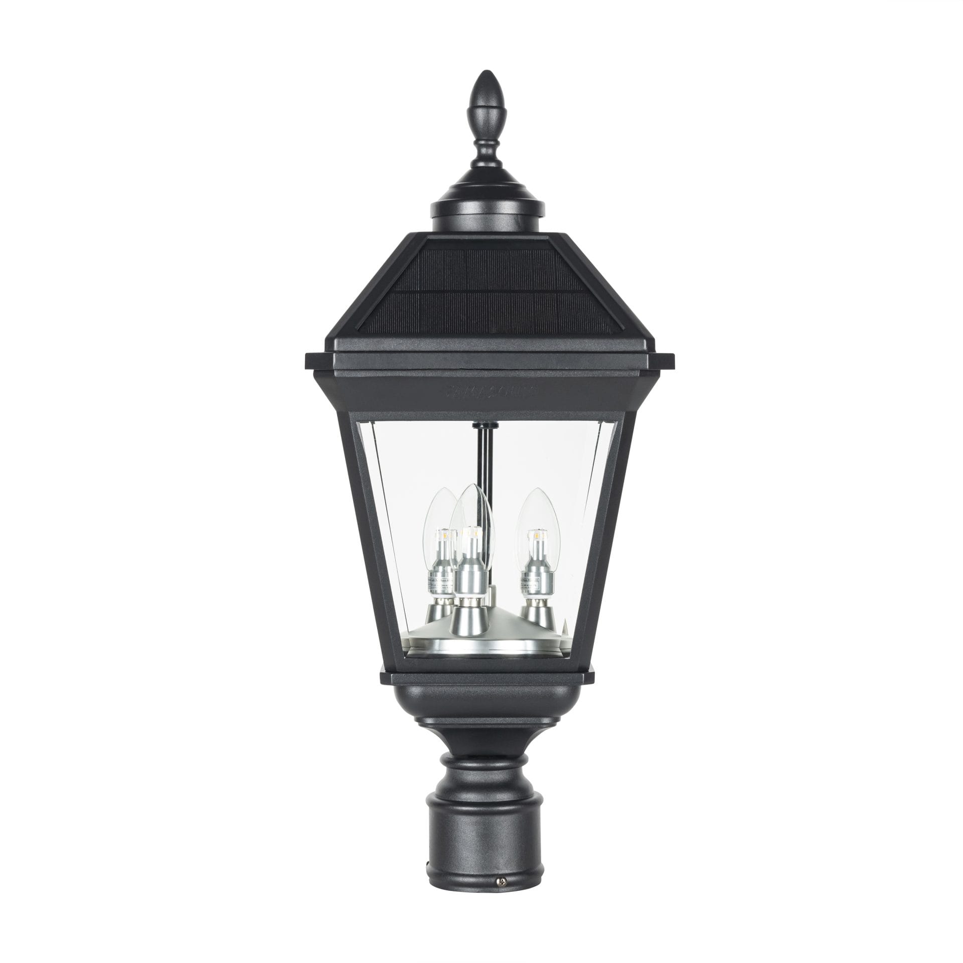 Gama Sonic 37BC50012 Imperial Trio Bulb Solar Post Light with Candelabra Design and 3″ Fitter Mount, Black Finish
