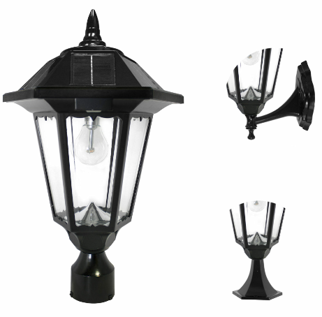 Gama Sonic 99B033 Windsor Bulb Solar Light, Wall/Pier/3″ Fitter Mount, Black Finish