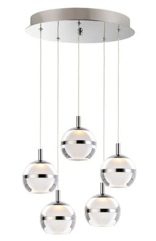 ET2 Contemporary Lighting E24595-93PC Swank 5-Light LED Pendant, Color Temperature 3000K, 2,160 Lumens, Voltage 120V, Polished Chrome Finish