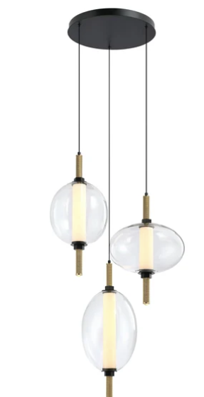 SDQ Lighting PD10003BKGD Orlina 24.75" Modern Matte Black / Brushed Gold 3-Light LED Multi Hanging Lamp