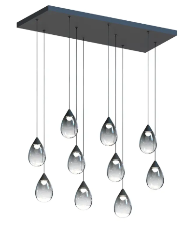ET2 Contemporary Lighting E21566-142BK Dewdrop 10-Light LED Linear Pendant, Color Temperature 3000K, Voltage 120-277V, Black Finish