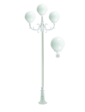 Dabmar Lighting GM2403-L18-RGBW-W Cast Aluminum 3 Post Top Fixture Pole + Base, E26, 3X LED, Color Temperature RGBW, White Finish