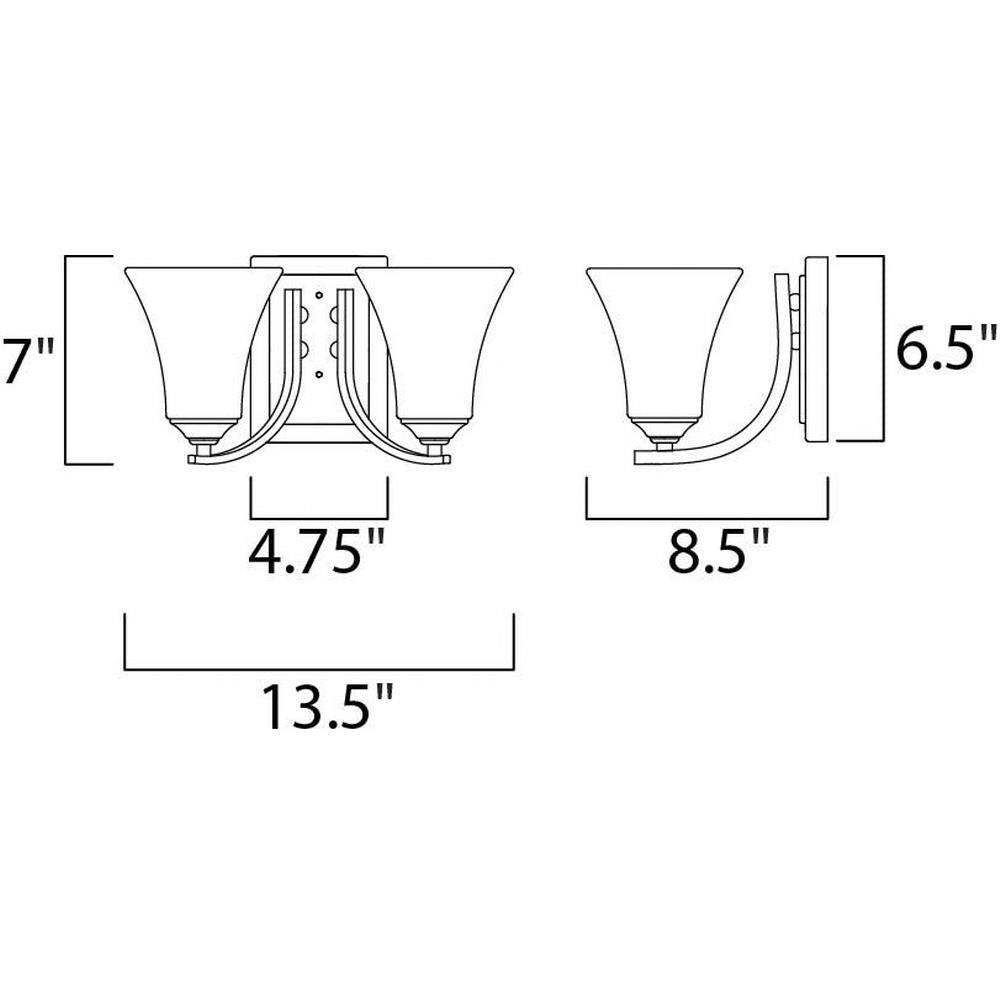 Maxim Lighting 20099FTOI Aurora Bath Vanity Wall Light - Dimensions Diagram