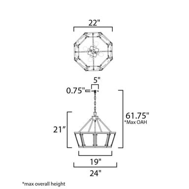 Maxim Lighting 20265CVBK Montauk 4 Light 24 Inch Black Chandelier Ceiling Light - Dimensions Diagram