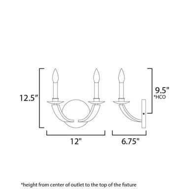 Maxim Lighting 20341DWAR Basque 2 Light Driftwood/Anthracite Wall Sconce - Dimensions Diagram