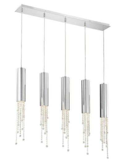 Eurofase Lighting 20417-017 40" Wide Crystal Groove 5 LED Ceiling Pendant Light, Chrome Finish