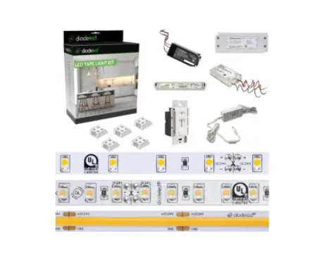 Diode LED DI-KIT-24V-STMLT4SXR1100-3000 16.4-ft Streamlite Tape Light Kit w/Switchex+R1, Wattage 5W, Lumens 409 lm, Voltage 24V, Color Temperature 3000K