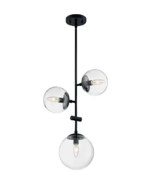 Nuvo 60-7134 Sky Series Pendant Light w/ Clear Glass, 3 Lights, Wattage 60W, Matte Black