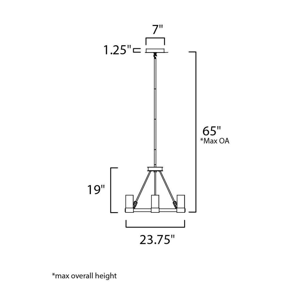 Maxim Lighting 20907CLPC Sync Chandelier Dimensions Diagram - 23.75 inch wide, 19 inch height, 65 inch max overall height