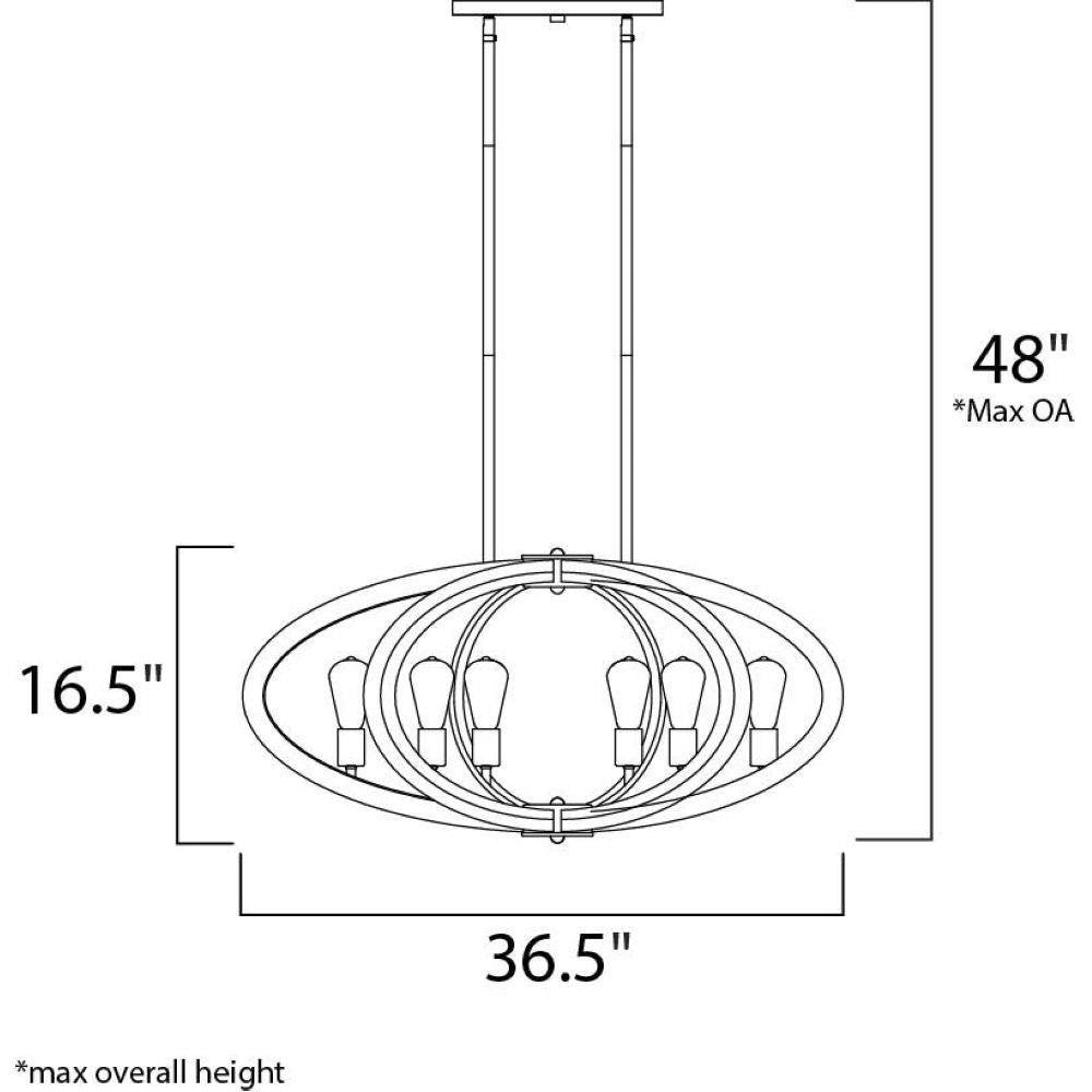 Maxim Lighting 20915APAR Bodega Bay 6 Light Pendant - Dimension diagram showing 36.5 inch width, 16.5 inch height, 48 inch max overall height