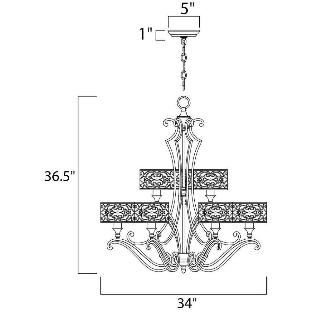 Maxim Lighting 21156WHUB Mondrian 9 Light 34 inch Umber Bronze Chandelier Ceiling Light Dimensions Diagram