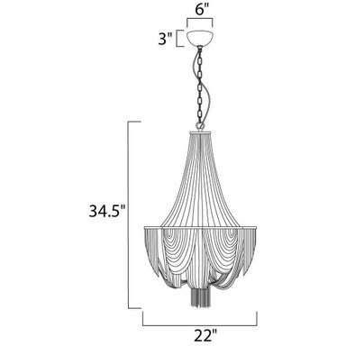 Maxim Lighting 21465NKPN Chantilly Chandelier Dimensions Diagram 22 Inch Wide 34.5 Inch Height