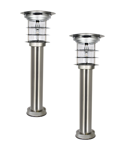Gama Sonic 214BP250870 Stainless Steel Bollard Solar Light w/EZ Anchor - Silver - 2Pack