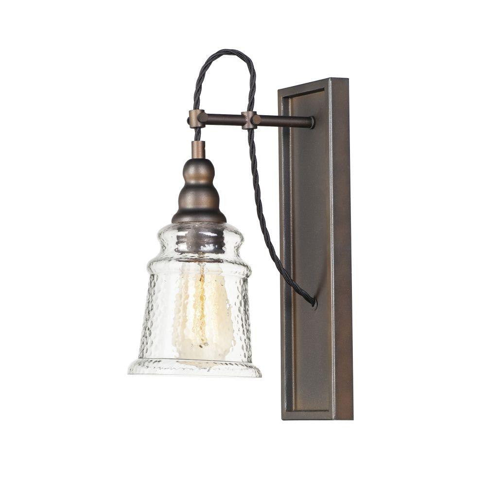 Maxim Lighting 21572HMOI Revival 1 Light Oil Rubbed Bronze Wall Sconce with Clear Hammered Glass Shade on White Background