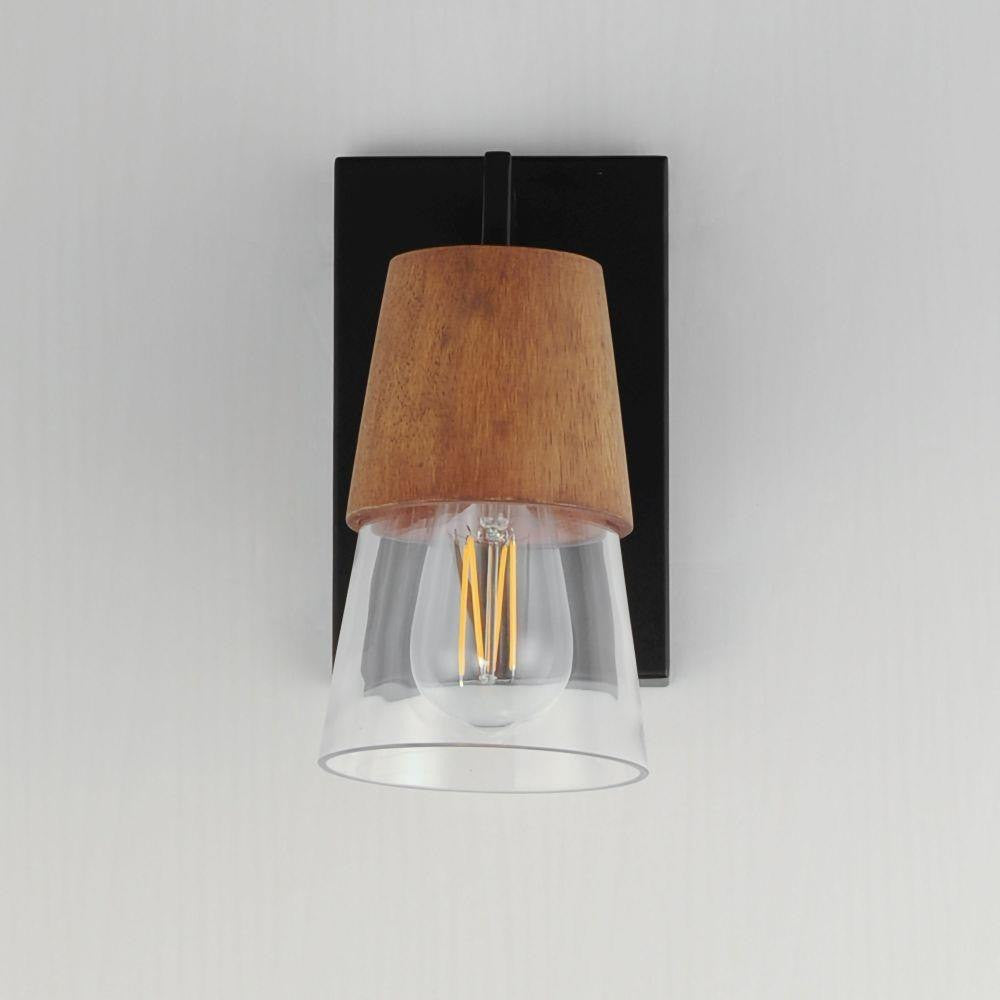 Maxim Lighting 21621CLWNBK Carpenter 1 Light Walnut and Black Bath Vanity Wall Light - Front View Gray Background