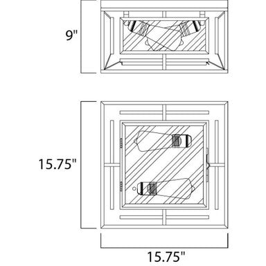 Maxim Lighting 21670CDBK Era 2 Light 15.75 Inch Black Flush Mount Ceiling Light - Dimensions Diagram