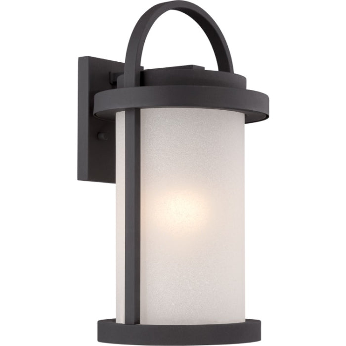 Nuvo 62-652 Willis 1-Light Large Outdoor Wall Lantern - Textured Black / Antique White Glass - LED Lamp Included