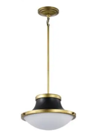 Nuvo 60-7907 14-in Lafayette Pendant Fixture w/o Bulb, Matte Black/Natural Brass