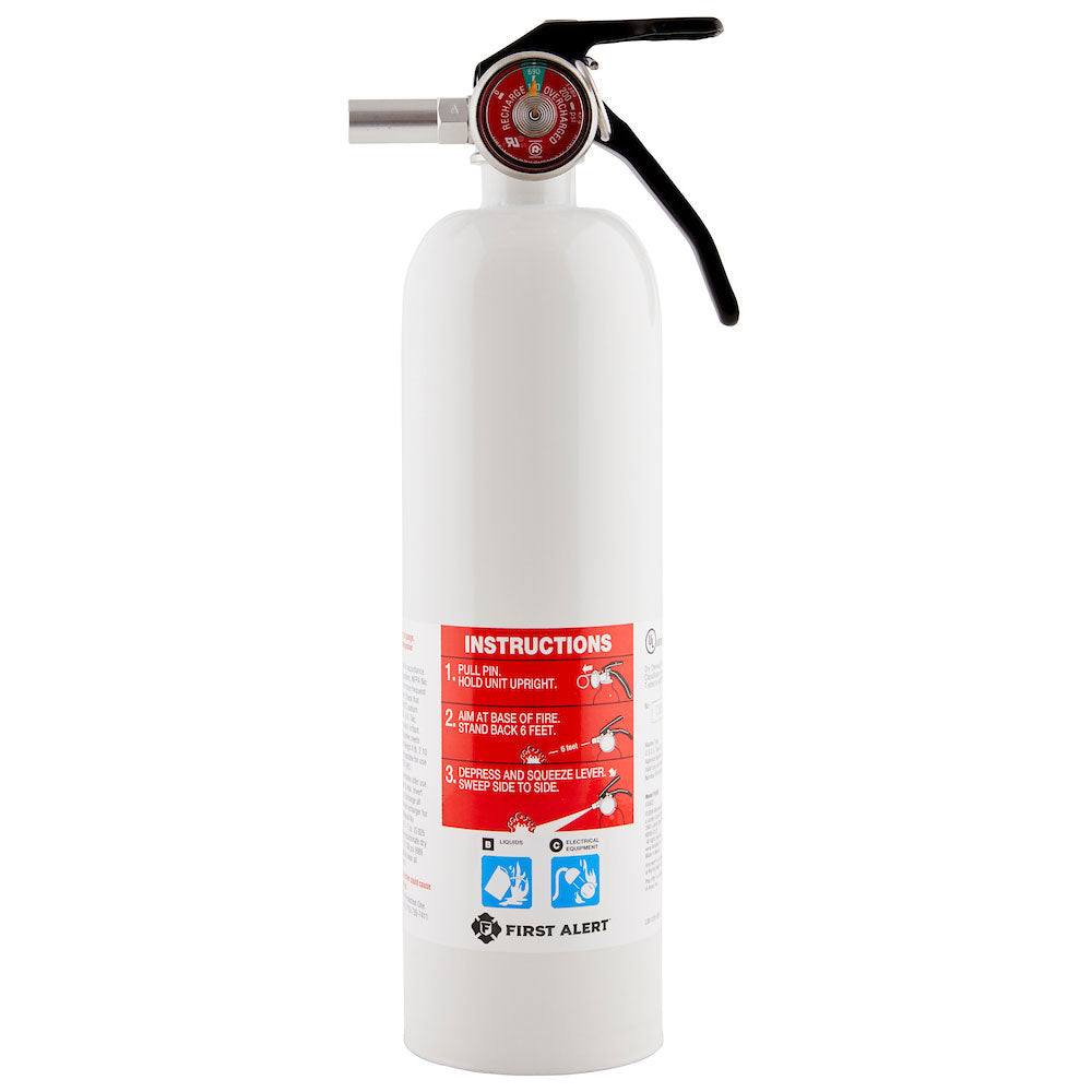 BRK First Alert REC5 First Alert Rechargeable Recreation Fire Extinguisher UL Rated 5-B:C (White)
