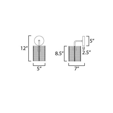 Maxim Lighting 22440NAEC Vannerie Wall Sconce dimension diagram - 12 inch height, 5 inch width
