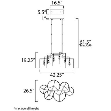 Maxim Lighting 22466WWDGS Fontaine Linear Pendant - Dimensions Diagram
