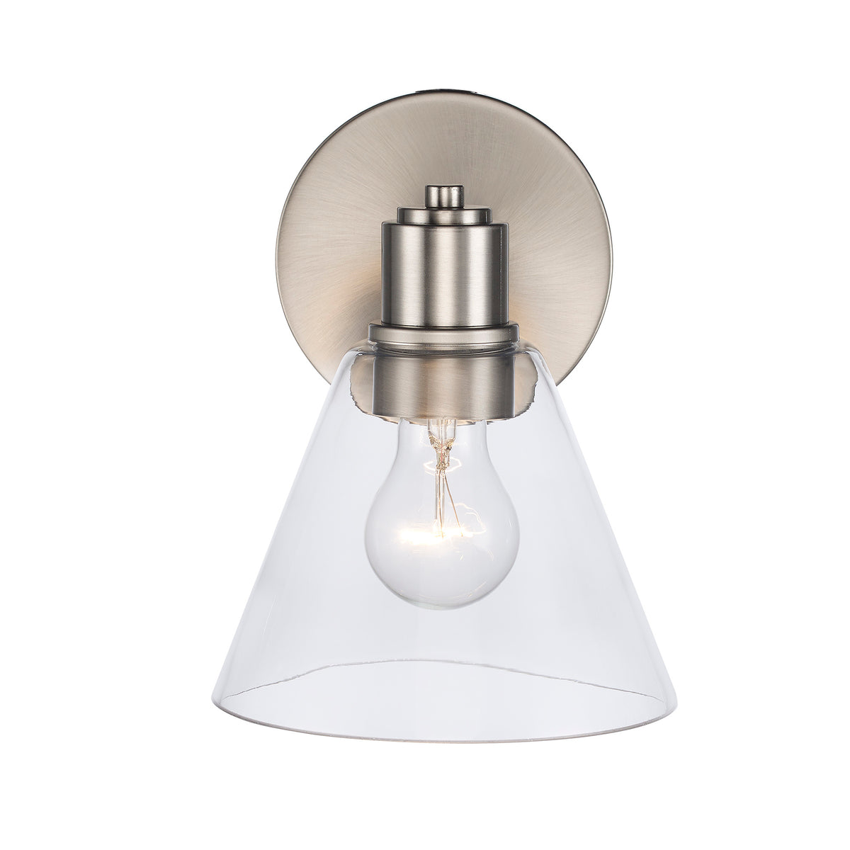 Trans Globe Lighting 22591 BN-CL ForgeLume brushed nickel wall sconce front view