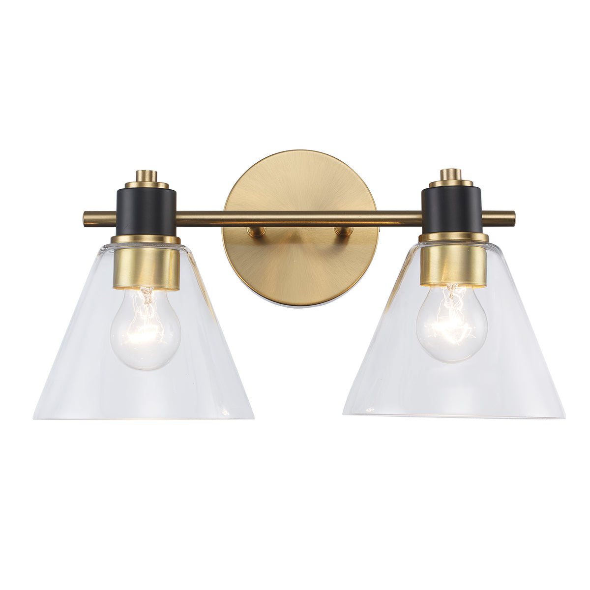 Trans Globe Lighting 22592 AGBK-CL ForgeLume 2 light vanity wall light in antique gold black finish with clear shades