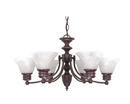 Nuvo 60-358 Empire Series Chandelier w/ Alabaster Glass, 6 Lights, Old Bronze, Wattage 60W