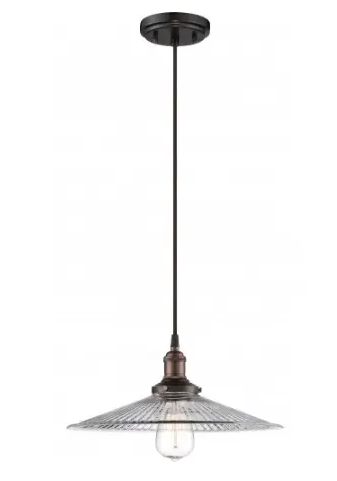 Nuvo 60-5516 Vintage Pendant Light Fixture w/ Ribbed Glass, Wattage 100W, Rustic Bronze