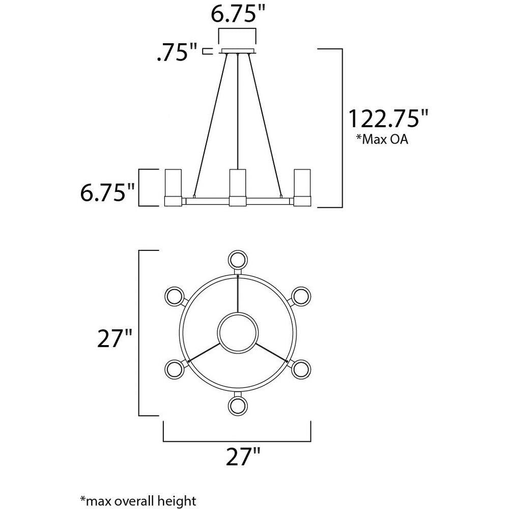 Maxim Lighting 23077CLFTPC/BUL Silo Chandelier Dimension Diagram