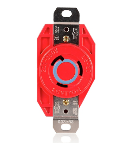 Leviton 2320-R 20 Amp, 250 Volt, NEMA L6-20R, 2P, 3W, Flush Mtg Locking Receptacle, Industrial Grade, Grounding, V-0-MAX - RED