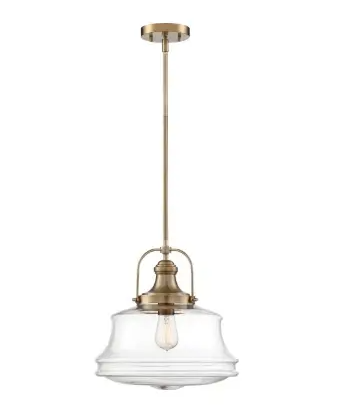 Nuvo 60-6757 Basel Series Pendant Light w/ Clear Glass, Wattage 100W, Burnished Brass