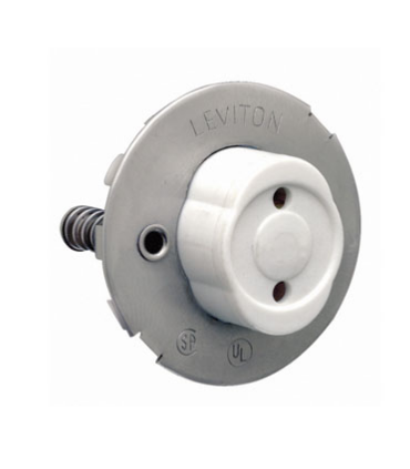 Leviton 23518 Medium Base, Bi-Pin, Standard Fluorescent Lampholder, Snap-In, Plunger, Internal Shunt, Quickwire 18AWG Solid or Str Tinned - White