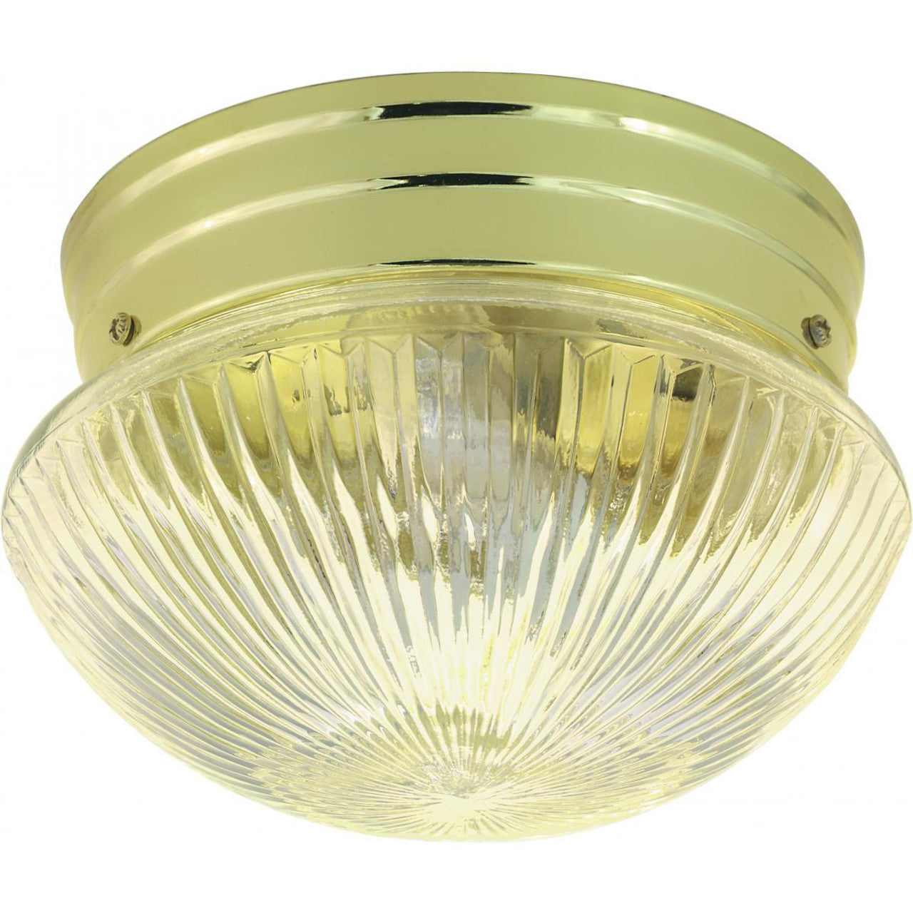 Nuvo SF76-252 2 Light 10" Flush Mount Light Fixture, Clear Ribbed Glass, Polished Brass