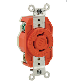 Leviton 2410-IG 20A, 125/250V NEMA L14-20R, 3P, 4W, Flush Mtg Locking Receptacle, Isolated Ground, V-0-MAX, Orange Finish
