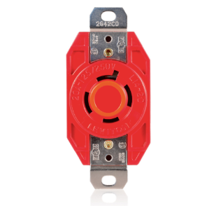 Leviton 2410-R 20A, 125/250V NEMA L14-20R, 3P, 4W, Flush Mtg Locking Receptacle, Grounding, Red Finish