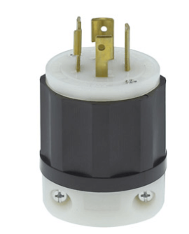 Leviton 2421 Industrial Grade Locking Plug, 20A, 3-Phase, 3P, NEMA L15-20P, Black/White, 250V