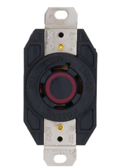 Leviton 2430 Industrial Grade Locking Receptacle, 20A, 3-Phase, 3P, NEMA L16-20R, Black, 480V