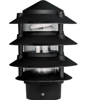 Dabmar Lighting D5100-L12-40K-3B-B Powder Coated 4-Tier Cast Aluminum Pagoda Light, 3 in. Base, 6 in. Top, Voltage 120V, Color Temperature 40K, Wattage 12W, Black